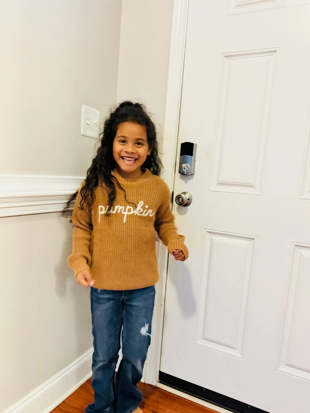 Kids Tan 'Pumpkin' Cable Knit Sweater